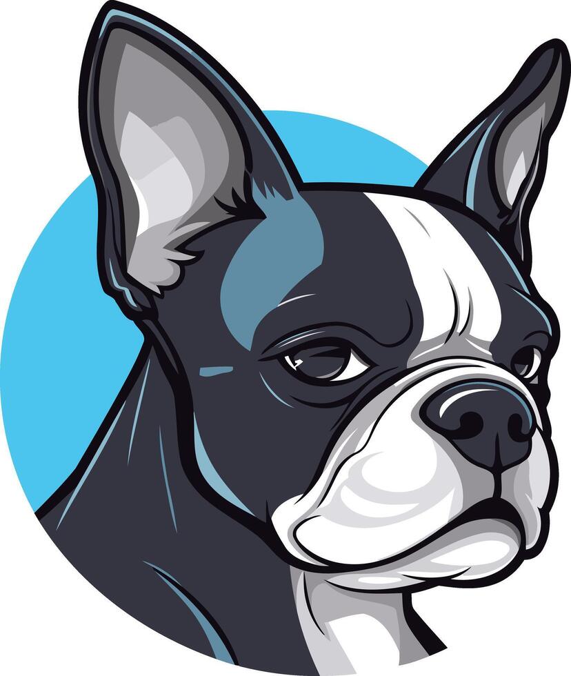A cool, cartoon style illustration of a french bulldog with a serious expression vector