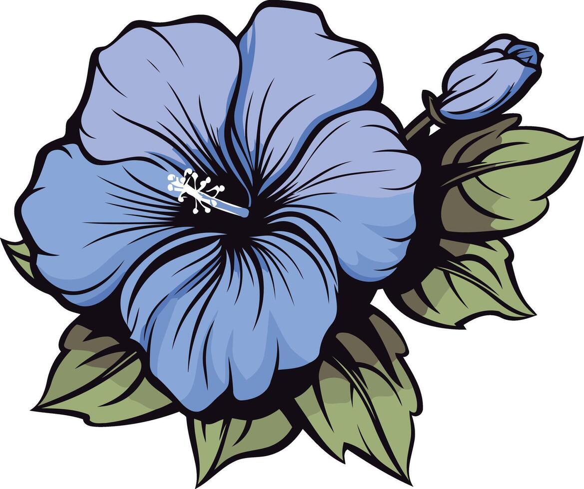 Blue Hibiscus Flower with Green Leaves vector