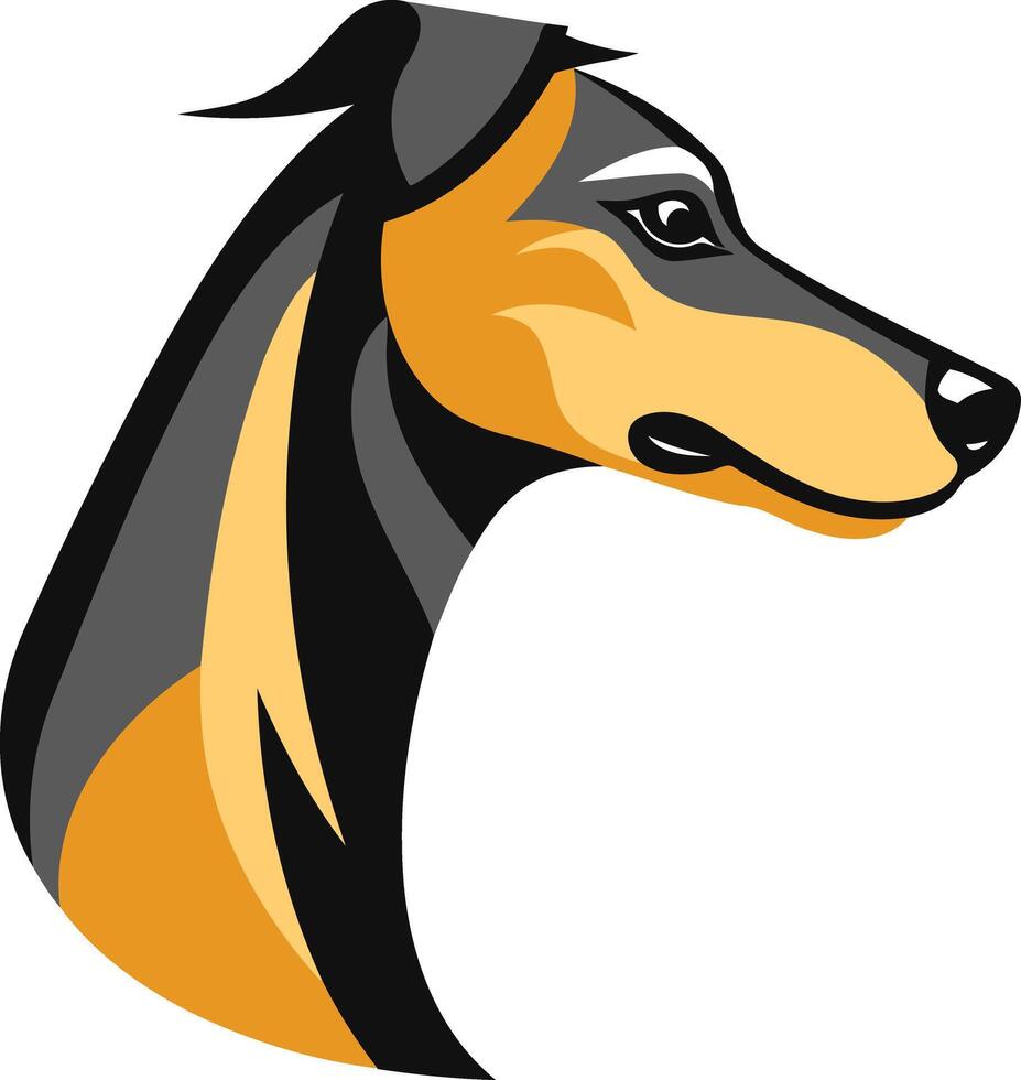 A bold and stylized illustration of a doberman pinscher head, perfect for logos, branding, and pet related projects vector