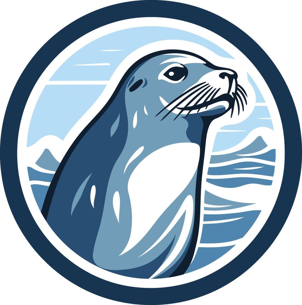 A stylized illustration of a seal looking out to sea, perfect for branding, logos, or marine themed designs vector