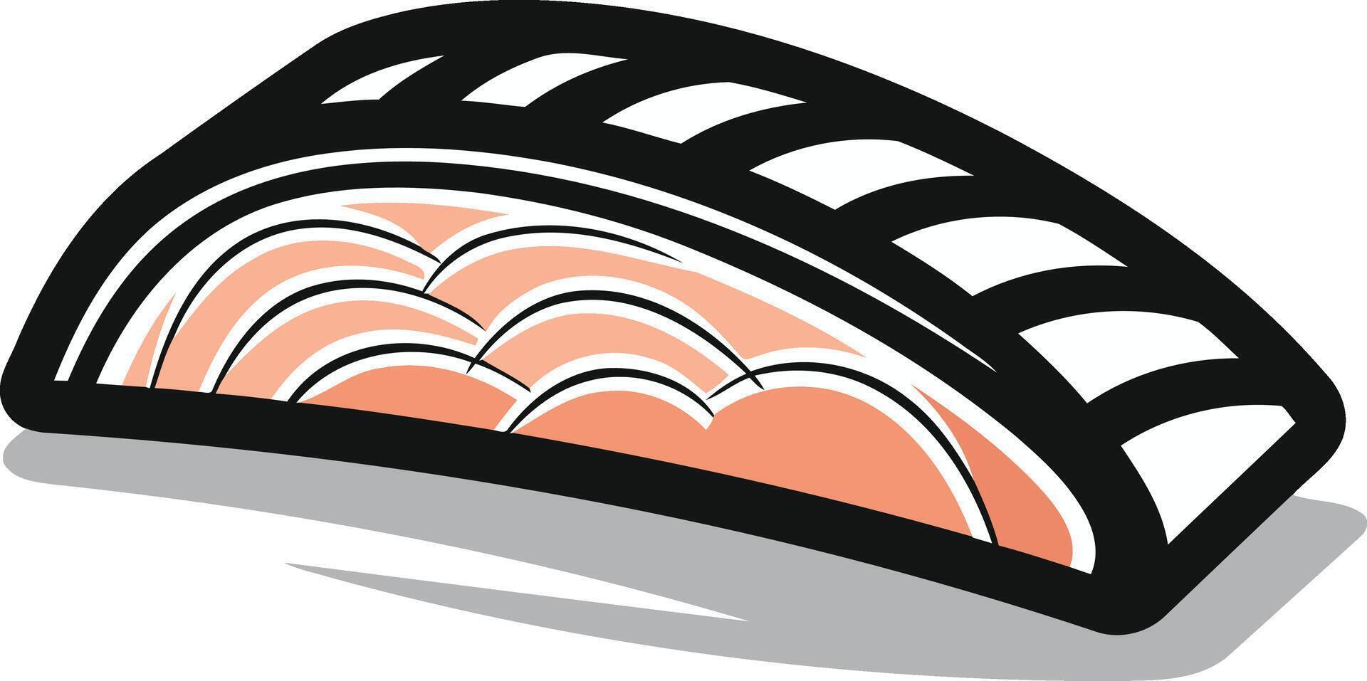 A stylized illustration of a single piece of salmon sushi, perfect for menus, restaurant branding, and food related content vector