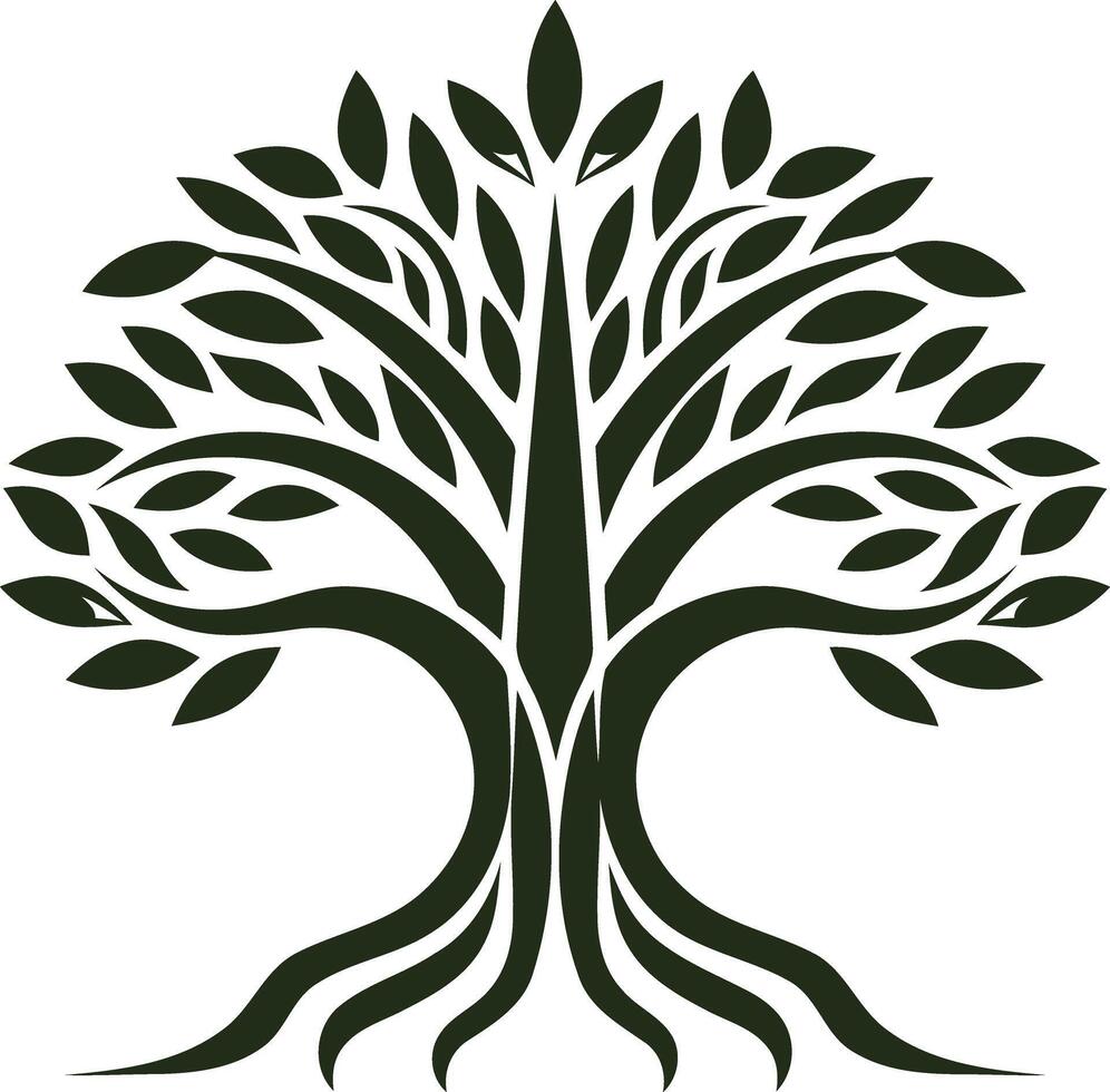 Stylized Tree with Lush Foliage and Strong Roots vector