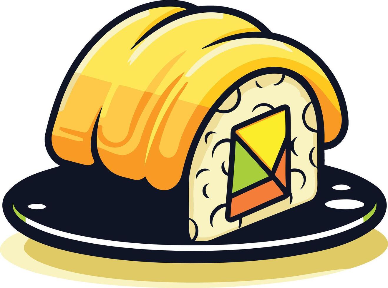 Cartoon Illustration of a Sushi Roll on a Plate vector