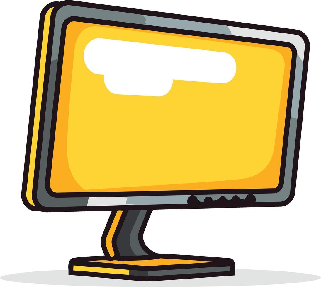 Cute, cartoon style illustration of a yellow computer monitor with a blank screen vector