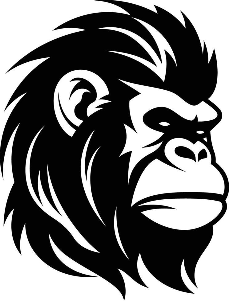 Powerful black and white gorilla head illustration, perfect for logos, branding, or t shirt designs vector