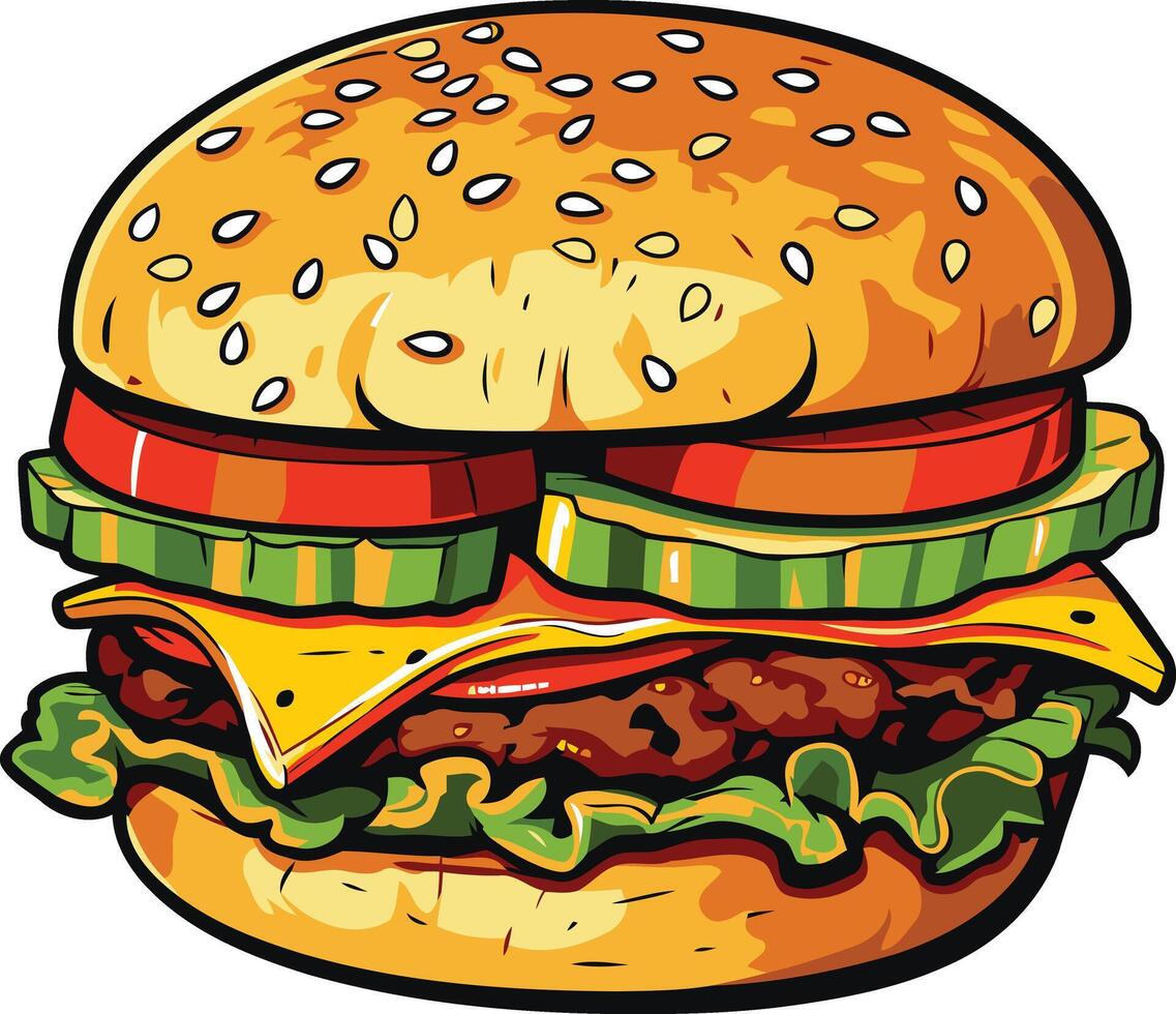 A delicious looking cartoon hamburger with all the fixings vector