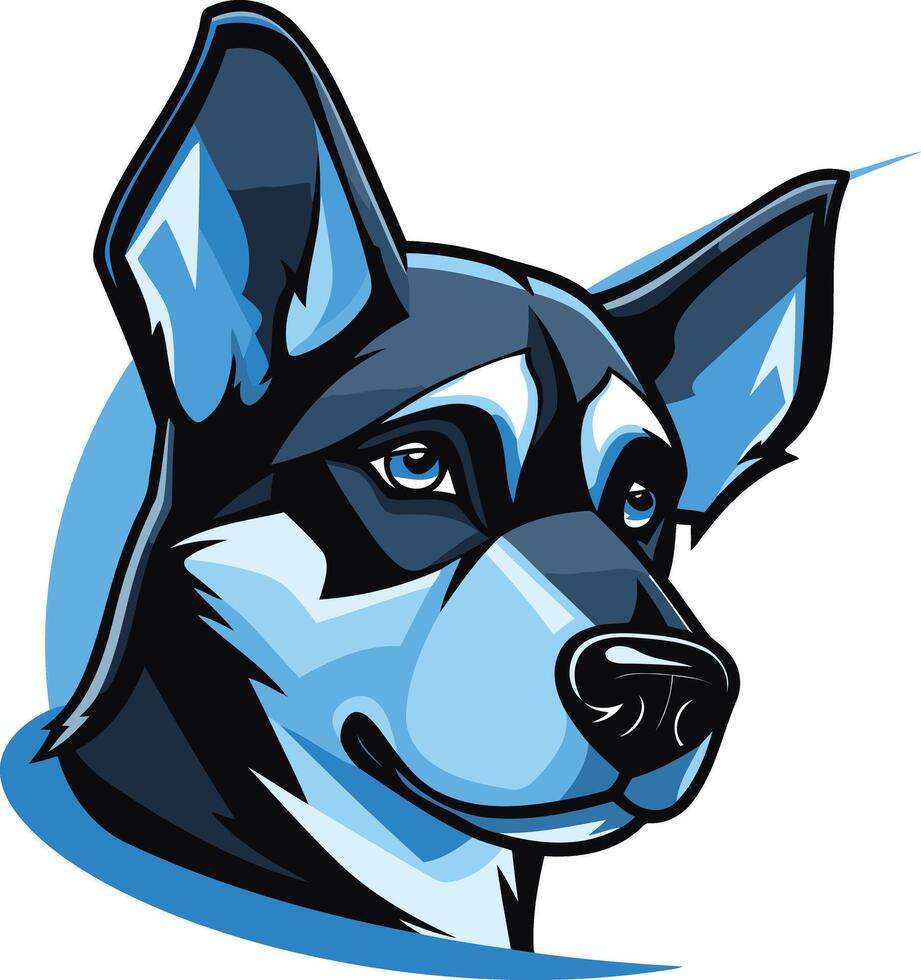A bold, blue and black illustration of a husky dog's head, perfect for branding, logos, and animal themed designs vector