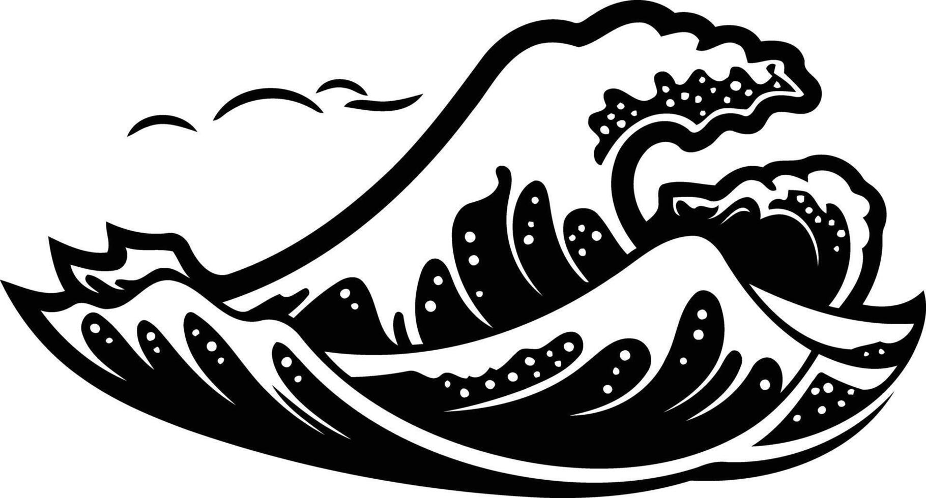 A bold, black and white illustration of a crashing wave, perfect for tattoos, designs, or posters vector