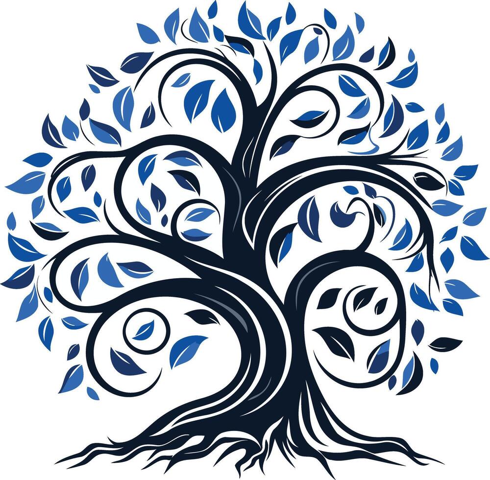 Stylized Tree with Blue Leaves vector