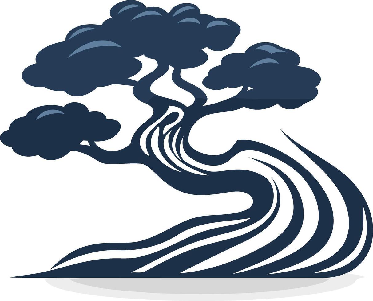 Stylized illustration of a bonsai tree with intricate branches and a flowing base vector