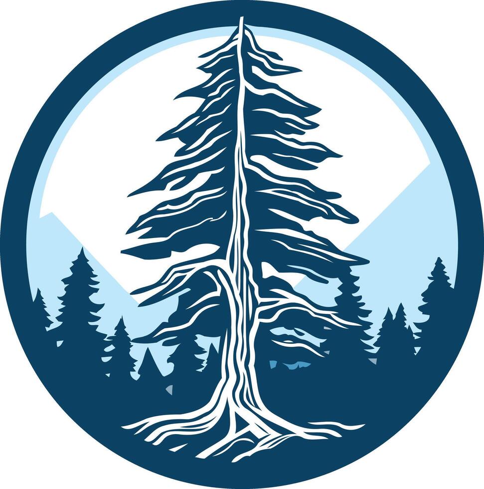 Tall Pine Tree in a Circular Forest Scene vector