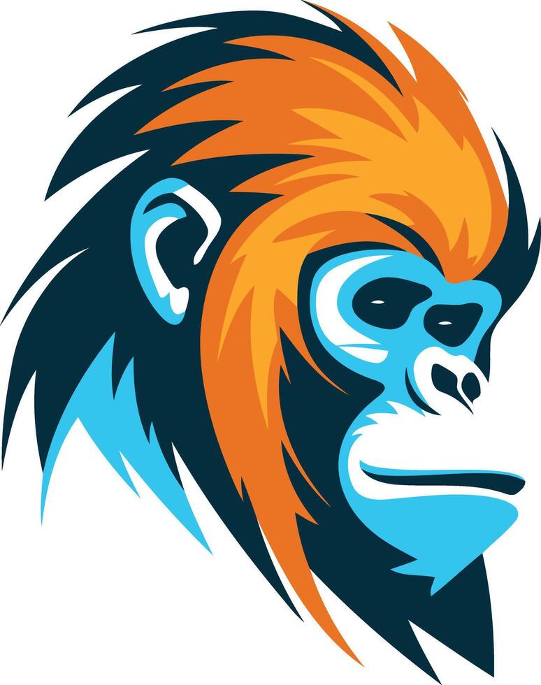 Bold and stylized ape head logo with blue, orange, and black color scheme vector