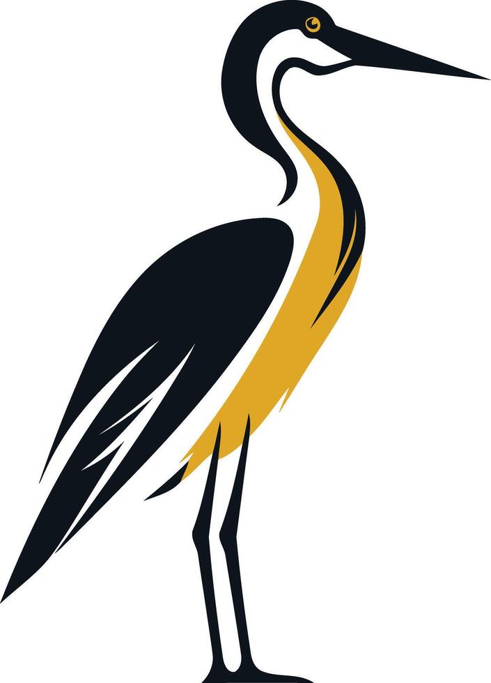 Elegant Black and Yellow Heron Illustration vector