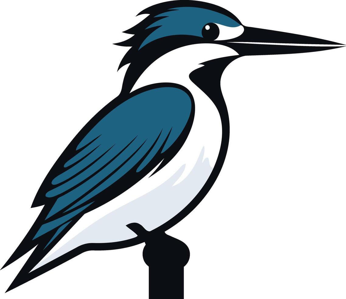 A bold and graphic illustration of a kingfisher perched on a branch, perfect for logo design, branding, and nature themed projects vector