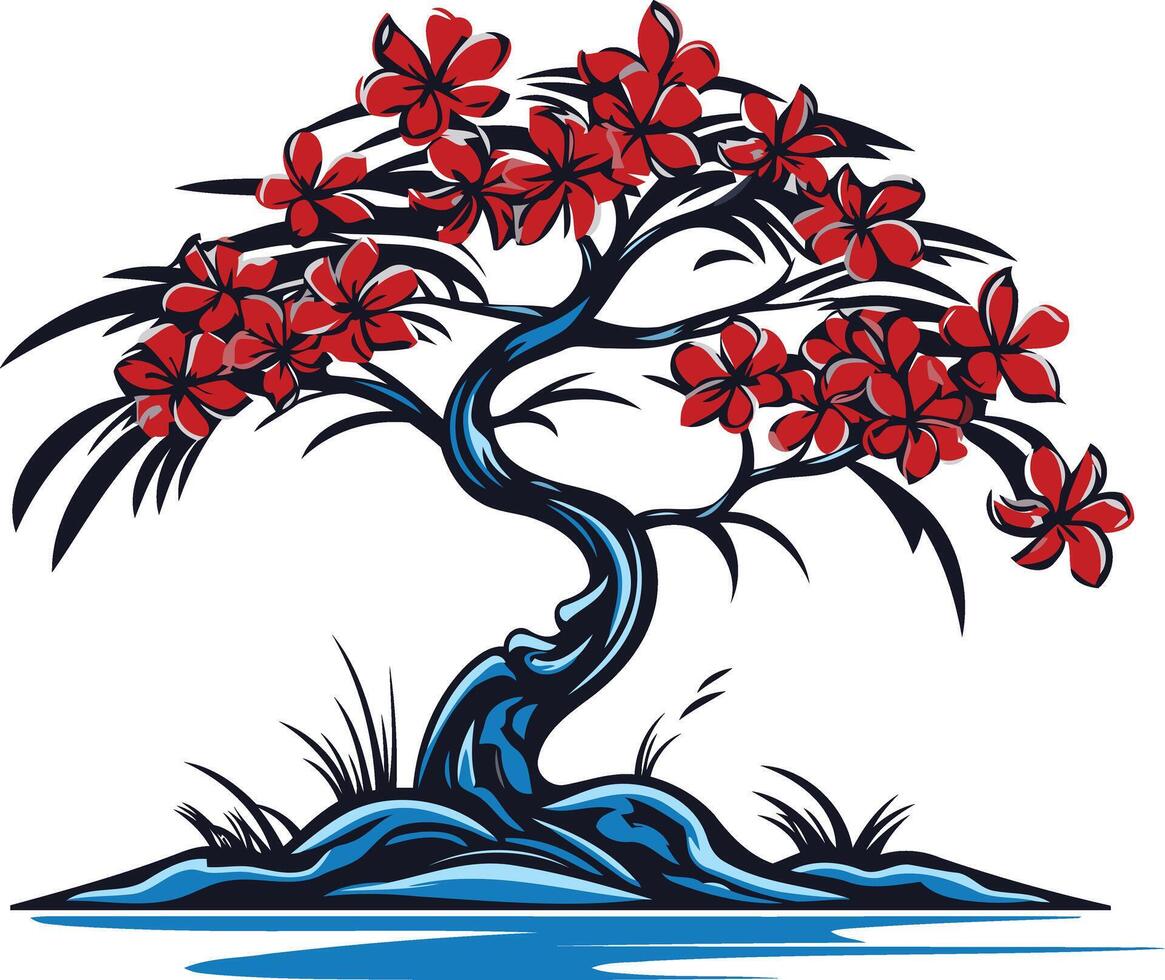 Red Blossoms on a Bonsai Tree vector