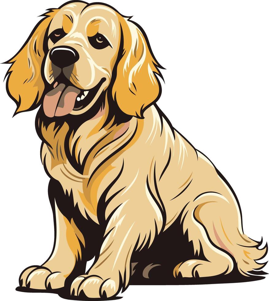 A playful golden retriever sits with a happy expression, perfect for pet related designs, websites, and social media vector