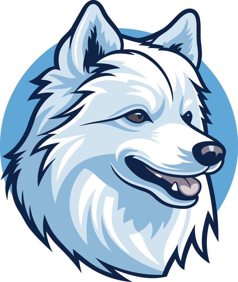 Smiling White Wolf with Blue Background vector