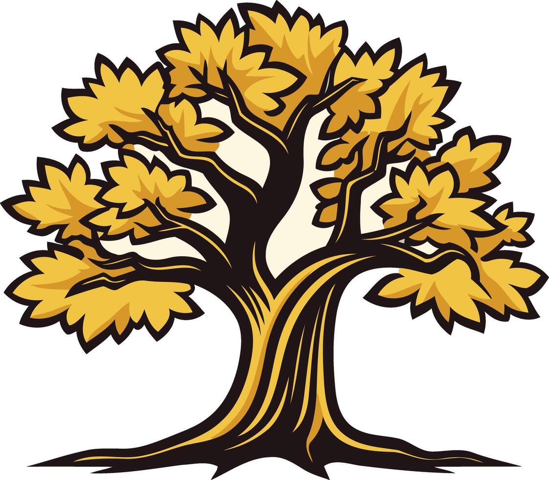 A stylized illustration of a large oak tree with thick branches and a strong trunk vector
