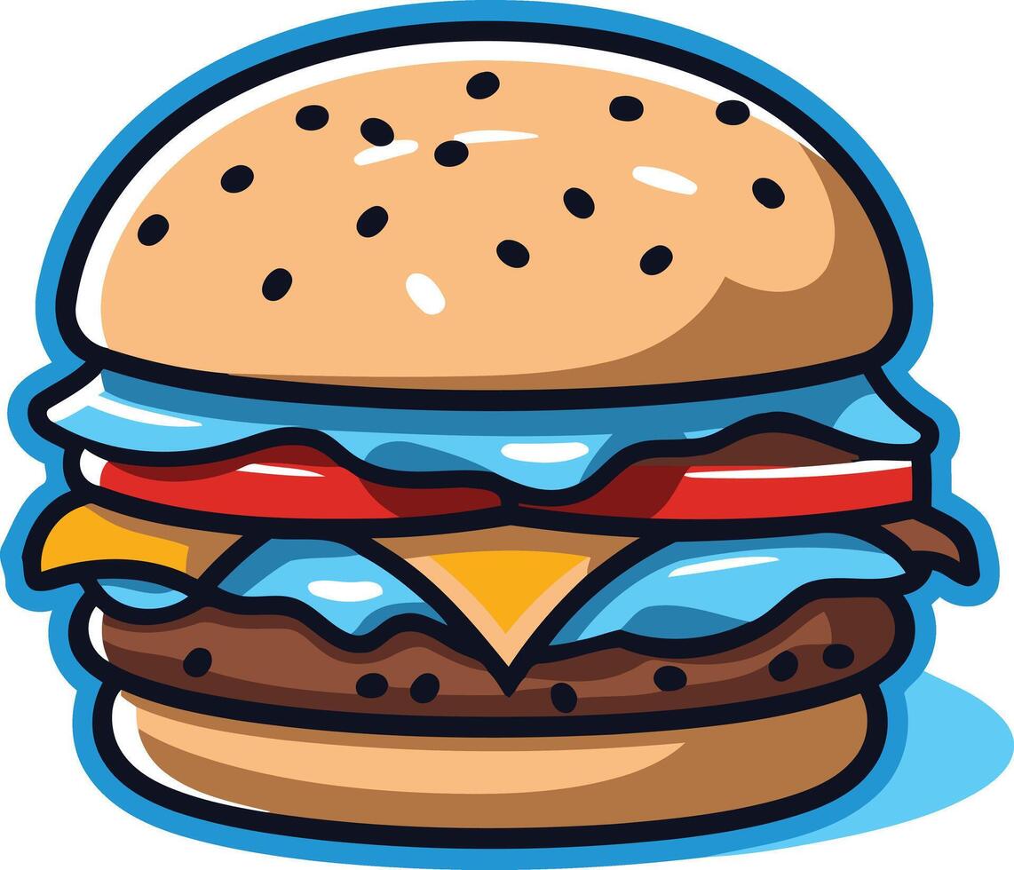 A cartoon style illustration of a juicy burger, perfect for branding, menus, or social media vector