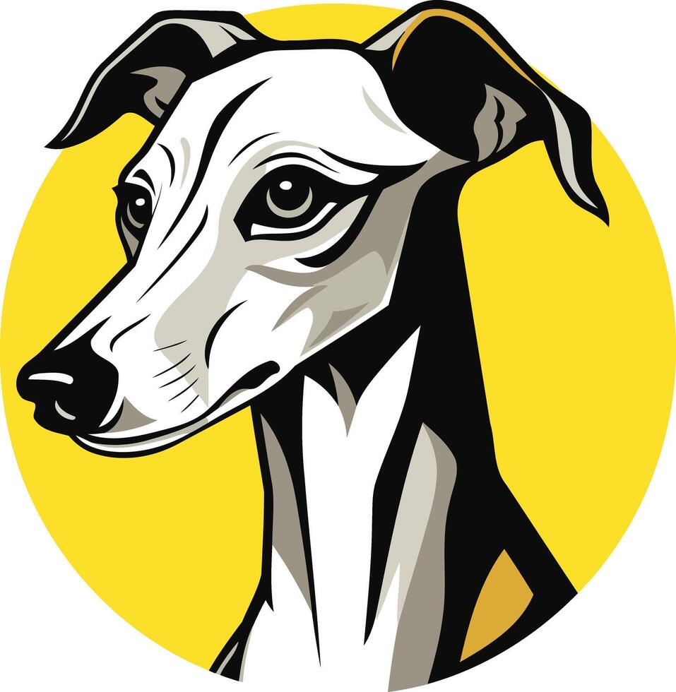 Whippet Dog Portrait with Yellow Background vector