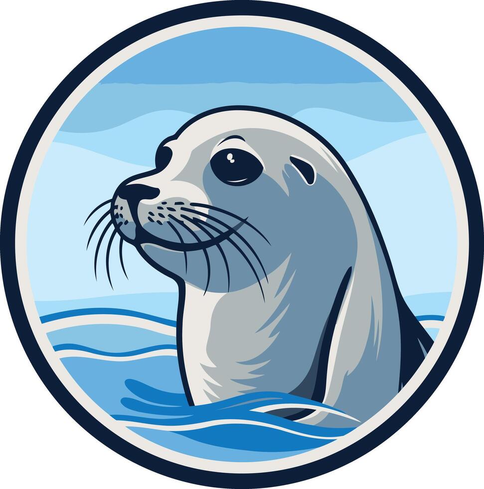 Seal in the Ocean, Circular Illustration vector