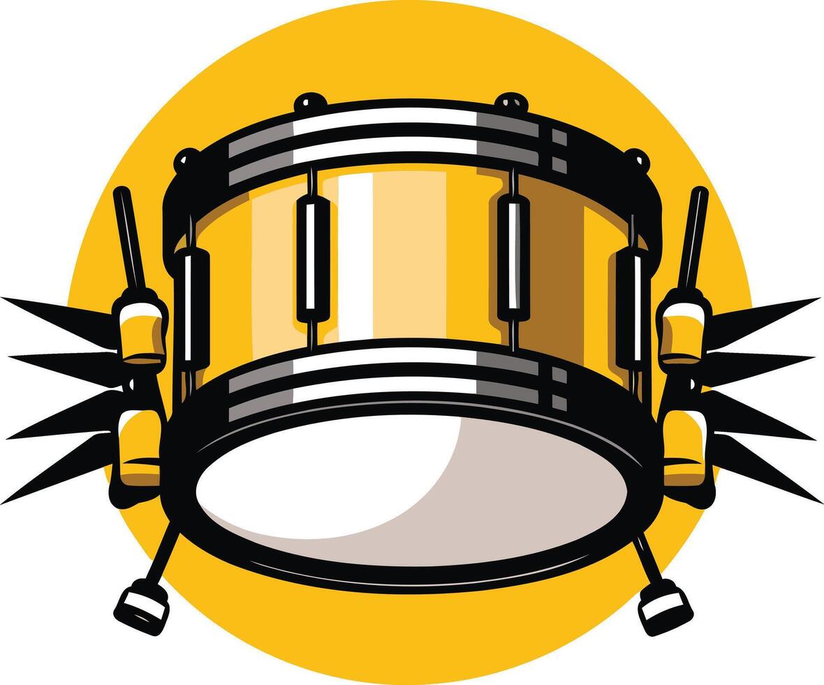 A Golden Snare Drum with Sticks and a Yellow Background vector