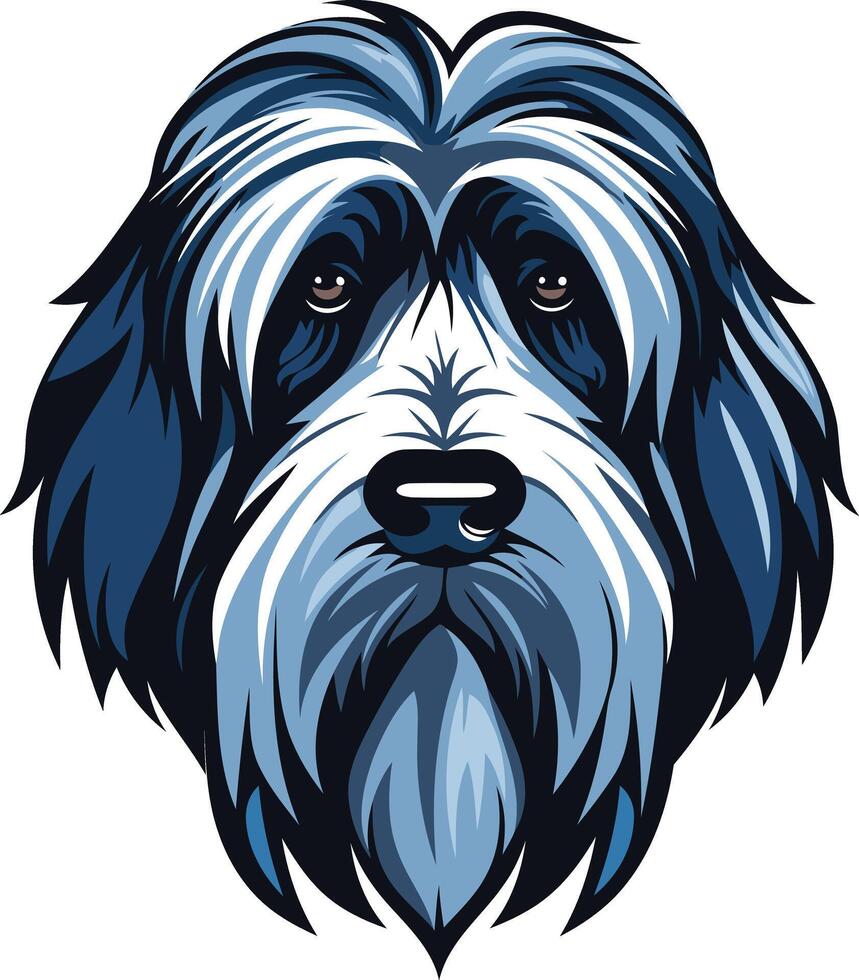Blue and White Portrait of a Bearded Collie vector