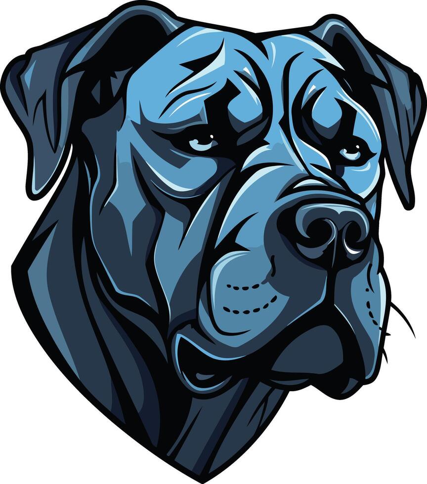 A powerful and bold illustration of a bulldog's head, rendered in a striking blue color palette vector