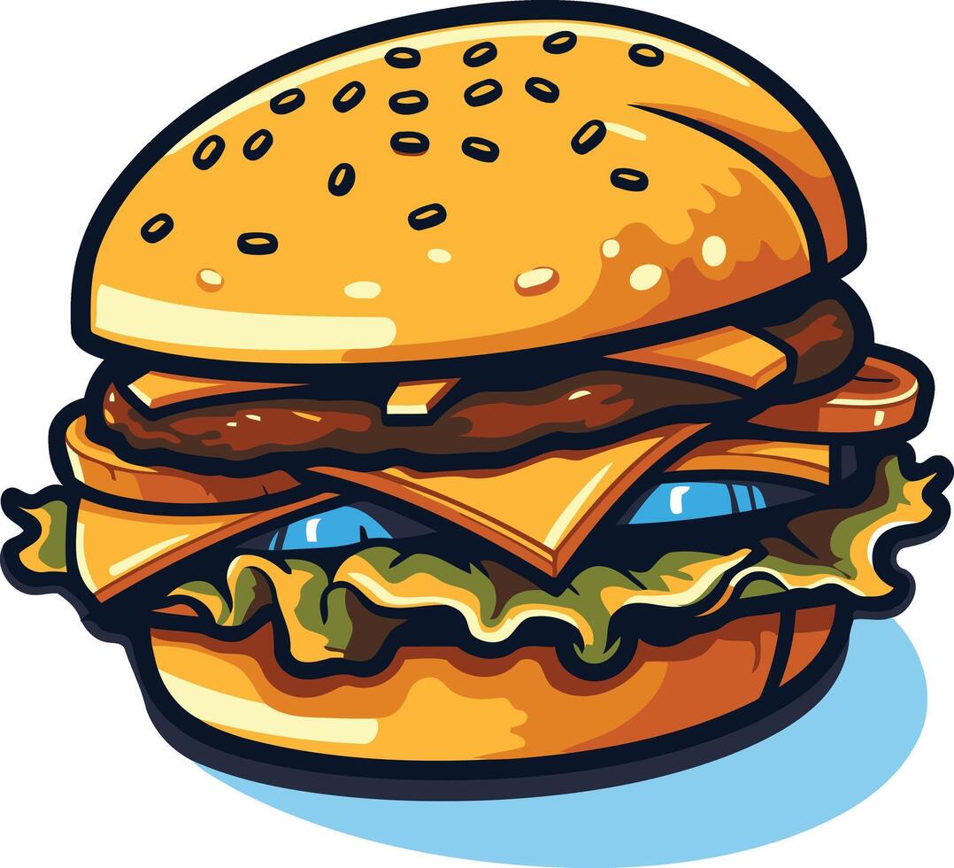 A cartoon burger with googly eyes, perfect for adding a playful touch to food related designs, social media posts, or restaurant menus vector