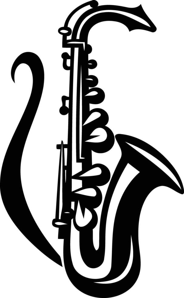 A bold silhouette of a saxophone, perfect for jazz music posters, logos, and designs vector
