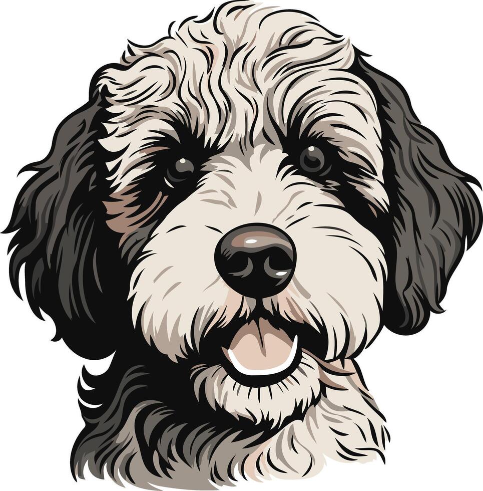 Portrait of a Smiling Black and White Dog vector