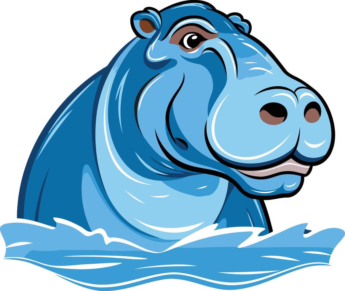 Smiling Blue Hippopotamus in Water vector