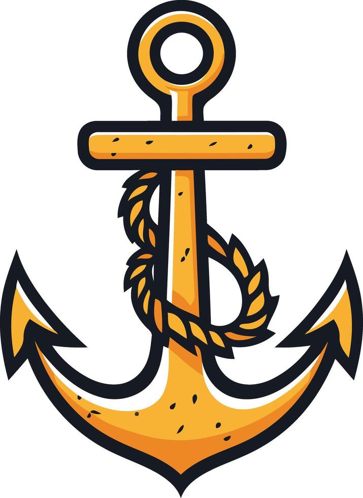 A bold and eye catching illustration of a golden anchor with a rope wrapped around the shank vector