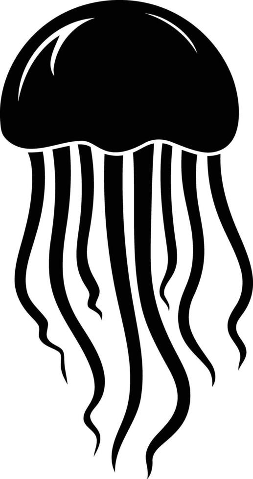 Simple black and white silhouette of a jellyfish, perfect for designs, logos, and illustrations vector
