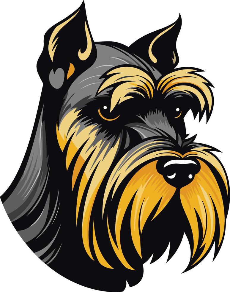 A striking illustration of a miniature schnauzer, captured in a bold, graphic style vector