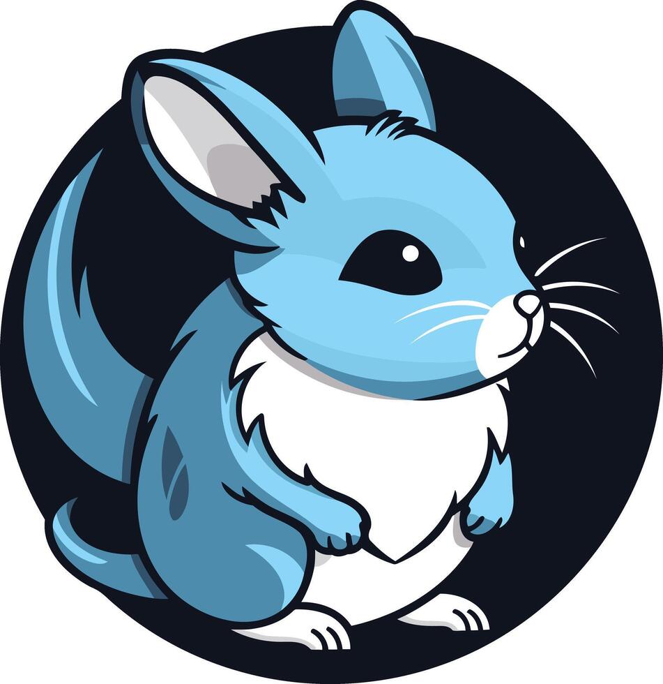 Cute blue cartoon chinchilla mascot with big eyes and a fluffy tail, perfect for branding, logos, or children's products vector