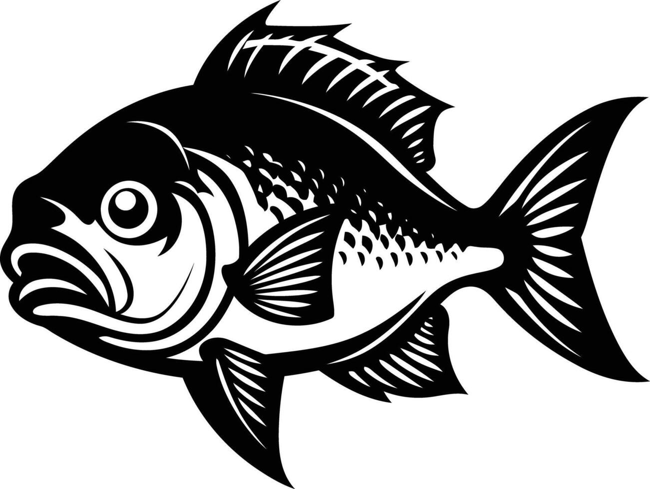 A bold, black and white illustration of a fish, perfect for logos, branding, and fishing themed designs vector