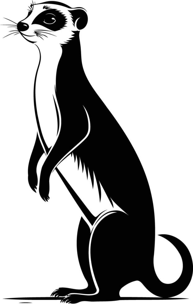 A bold, black and white silhouette of a meerkat standing tall, perfect for use in logos, designs, and illustrations vector