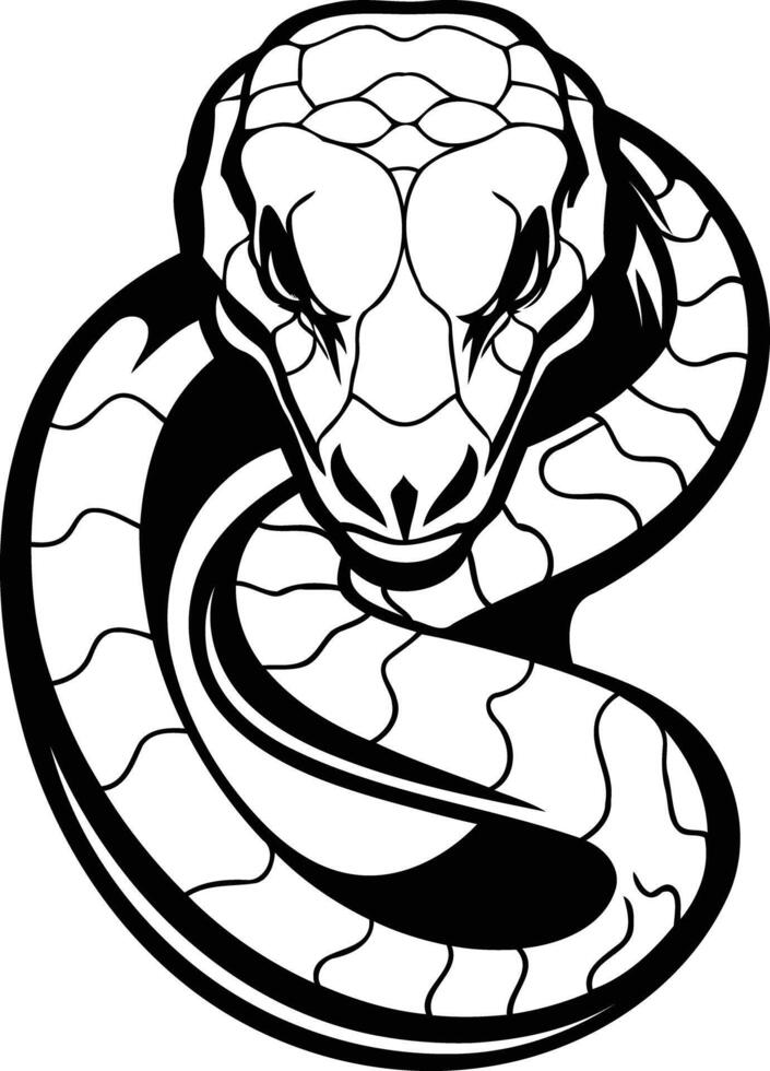 A detailed black and white illustration of a coiled snake, perfect for tattoos, t shirts, or any design project requiring a bold and powerful symbol vector