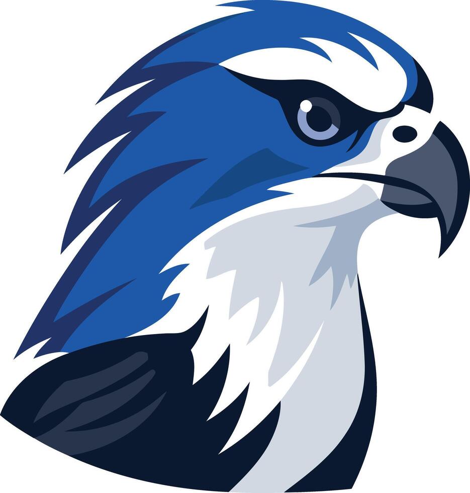 A striking blue and white hawk head design, perfect for sports teams, branding, and logos vector