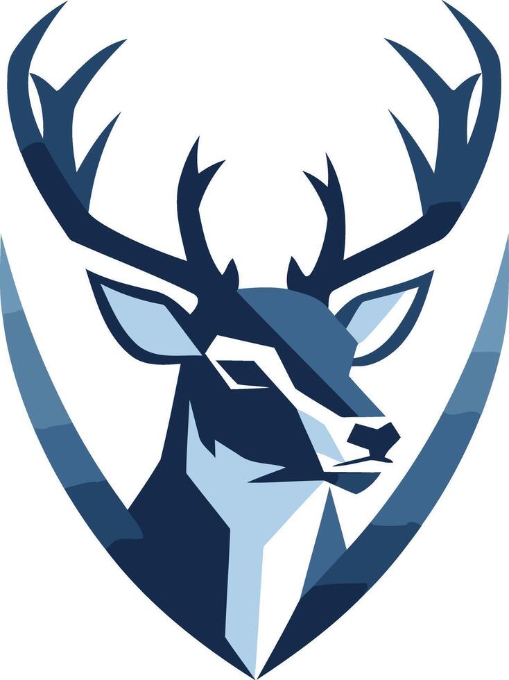 A modern, geometric logo featuring a majestic deer head within a shield shape vector