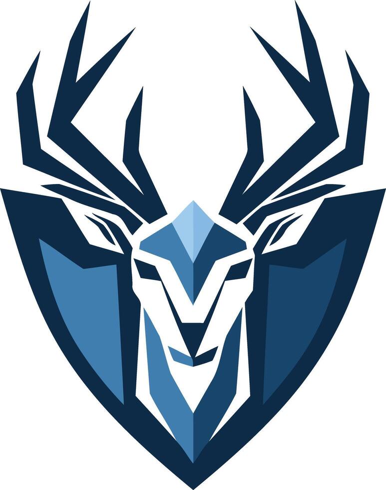 Modern, bold, and abstract deer logo design with a shield shape, perfect for a sports team, hunting club, or any brand seeking a powerful and unique image vector
