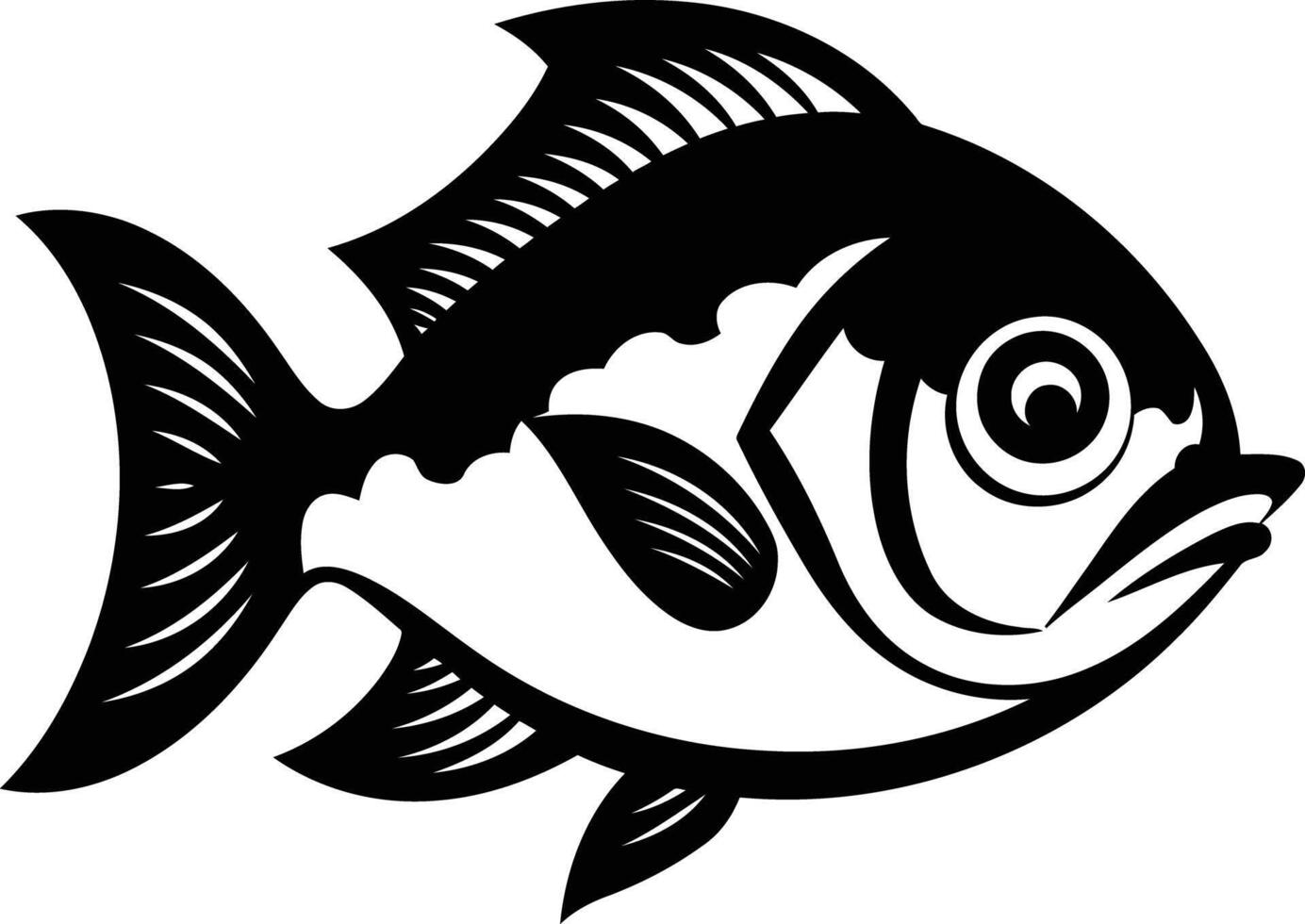 A bold black and white illustration of a fish, perfect for branding, logos, or fishing themed designs vector