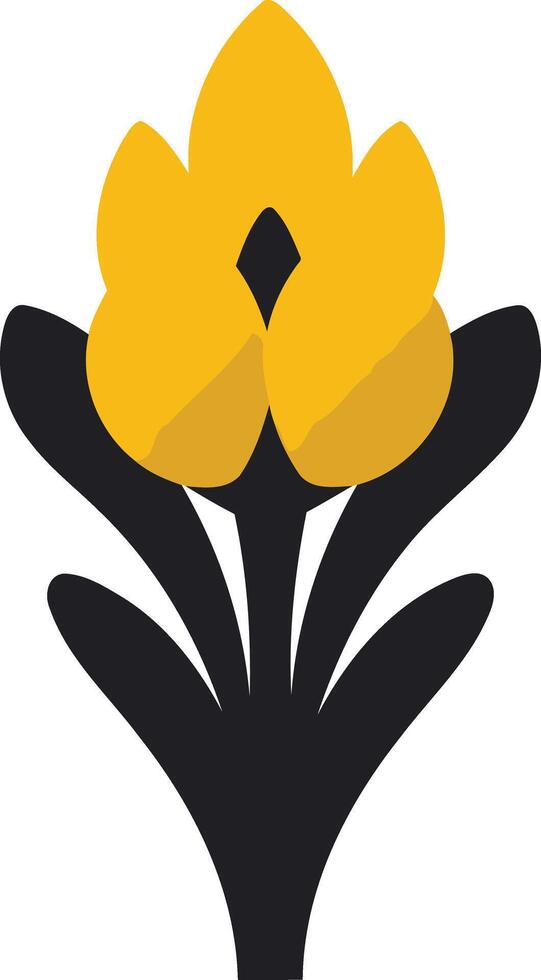 Stylized Yellow Flower with Black Stem and Leaves vector