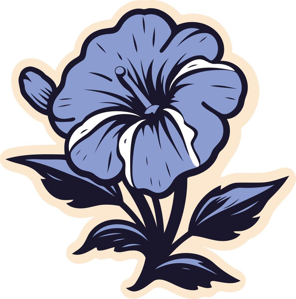 A charming illustration of a single blue hibiscus flower with white accents, rendered in a stylized, whimsical style vector