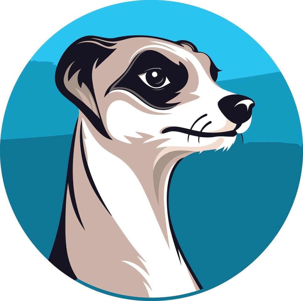 A cartoon meerkat with a curious expression, set against a vibrant blue background, perfect for use as a logo or mascot vector