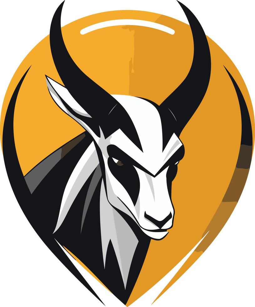 Bold and powerful logo featuring a black and white goat's head within a yellow heart shape vector
