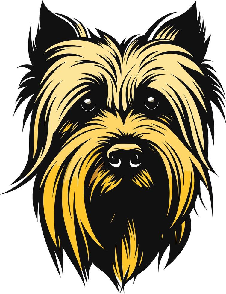 A detailed illustration of a yorkshire terrier's head, featuring a playful and expressive face vector