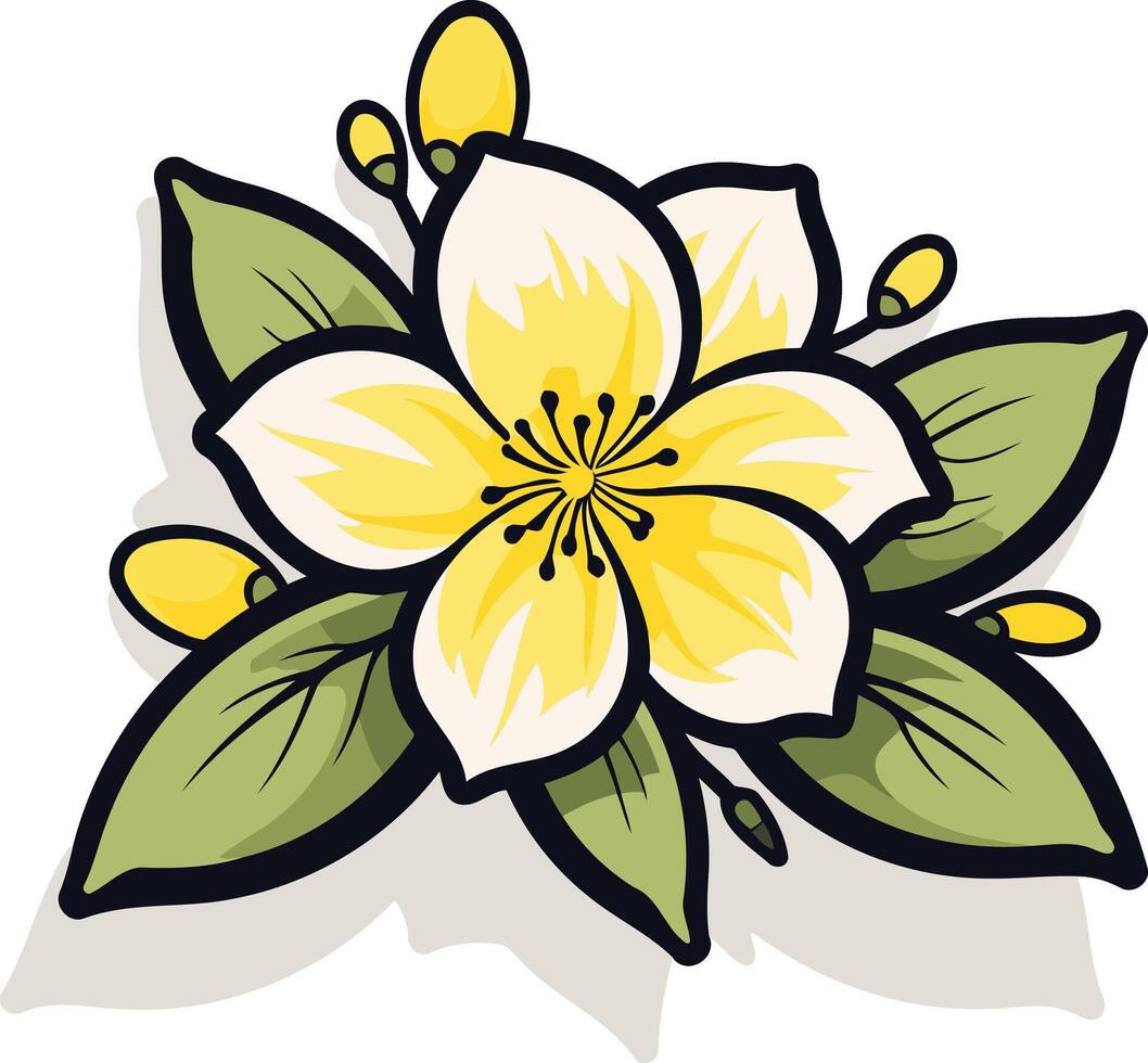 Bright Yellow Flower with Green Leaves vector