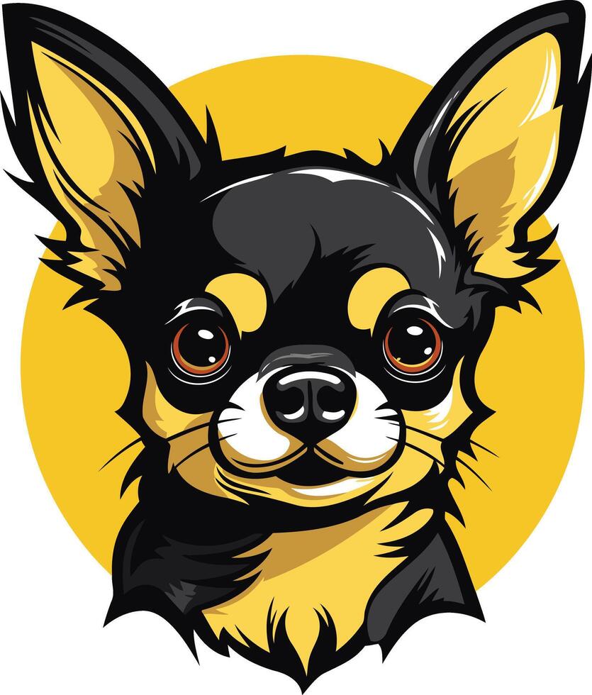 A charming cartoon illustration of a black and tan chihuahua with big, expressive eyes vector